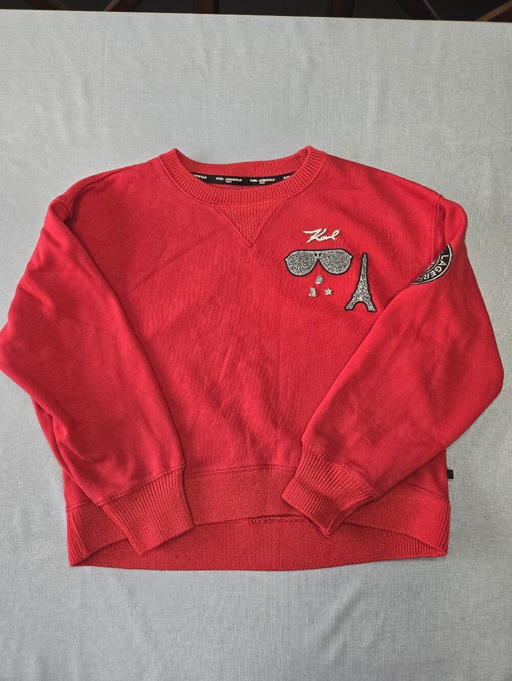 Karl Lagerfeld Paris Red Embellished Rhinestone Sweatshirt Women's Medium